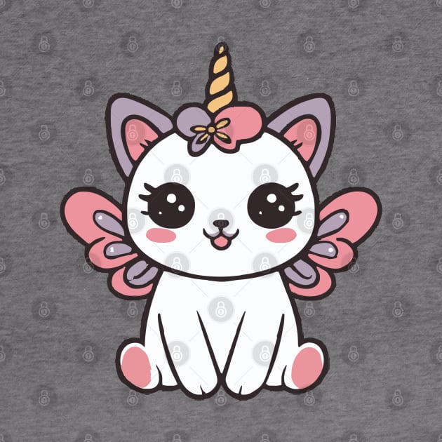 Cute Pink Fairy Cat Unicorn With Wings by Illustradise